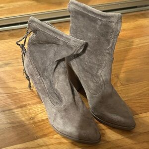 Dolce Vita Taupe Suede Ankle Boots with Block Heel